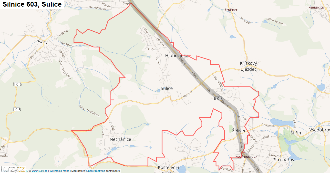 Sulice, Silnice 603 - Mapa