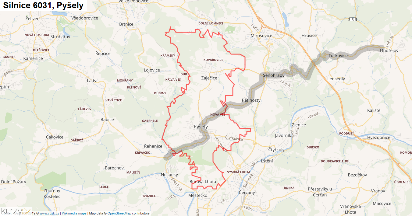 Pyšely, Silnice 6031 - Mapa