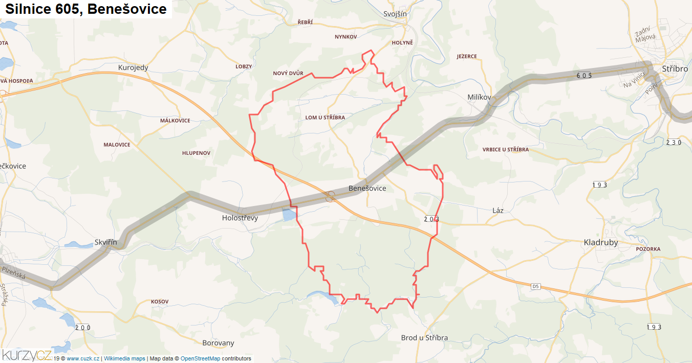 Benešovice, Silnice 605 - Mapa