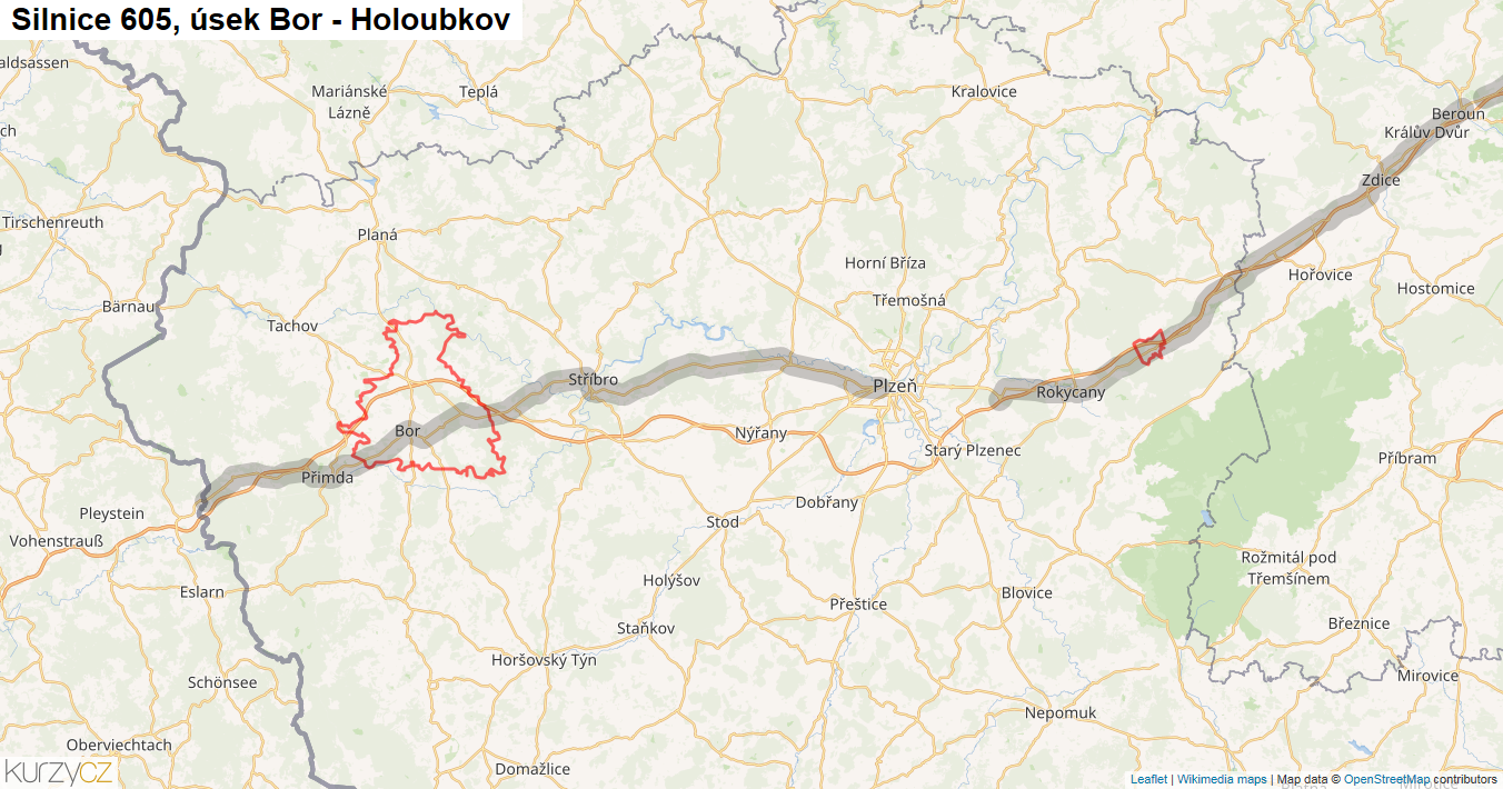 Úsek Bor - Holoubkov, Silnice 605 - Mapa