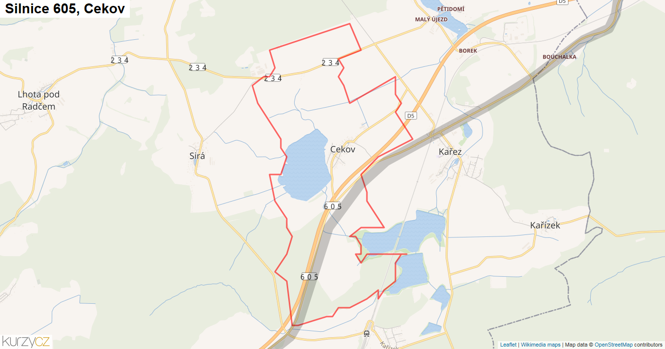 Cekov, Silnice 605 - Mapa