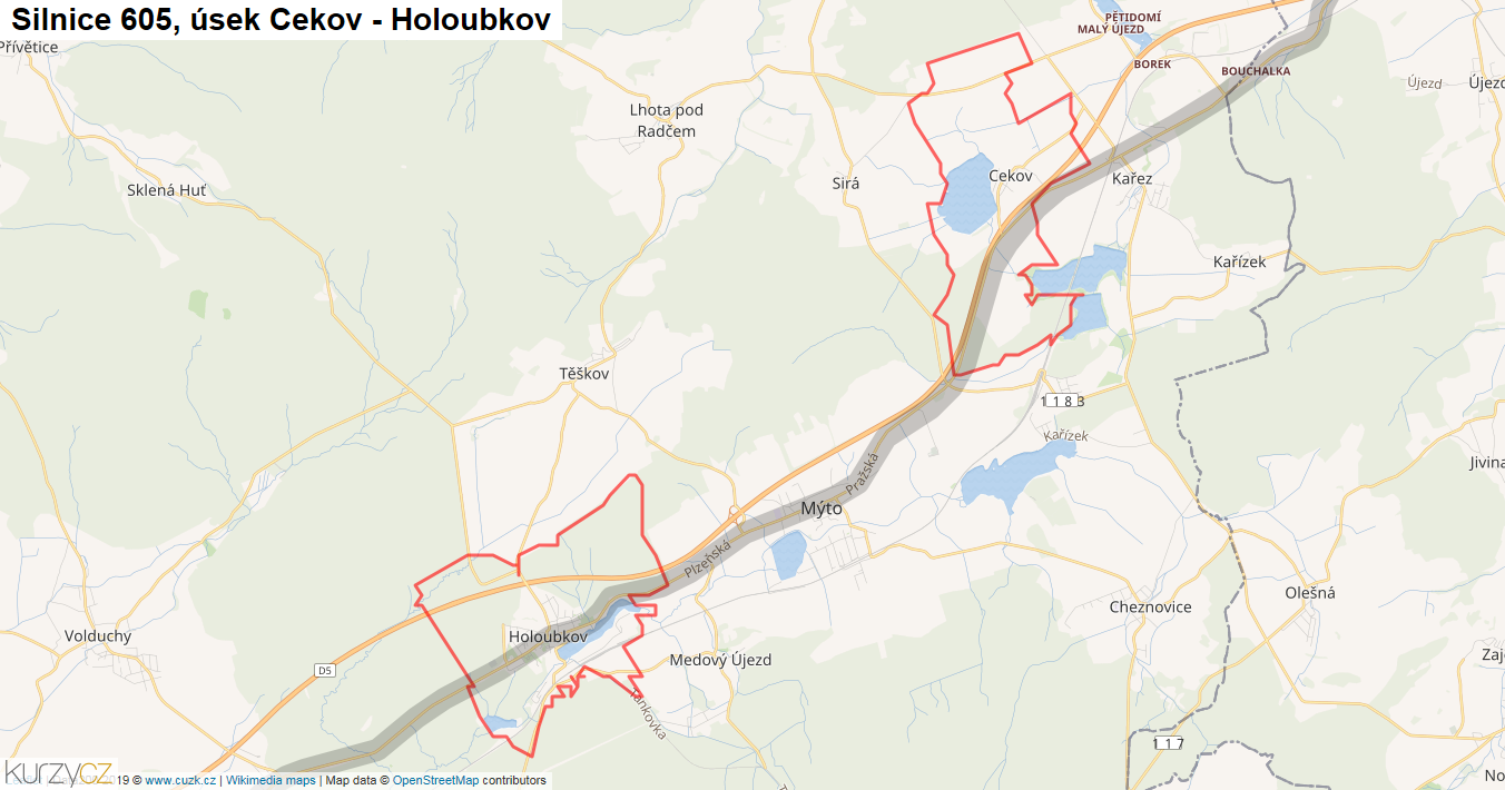 Úsek Cekov - Holoubkov, Silnice 605 - Mapa