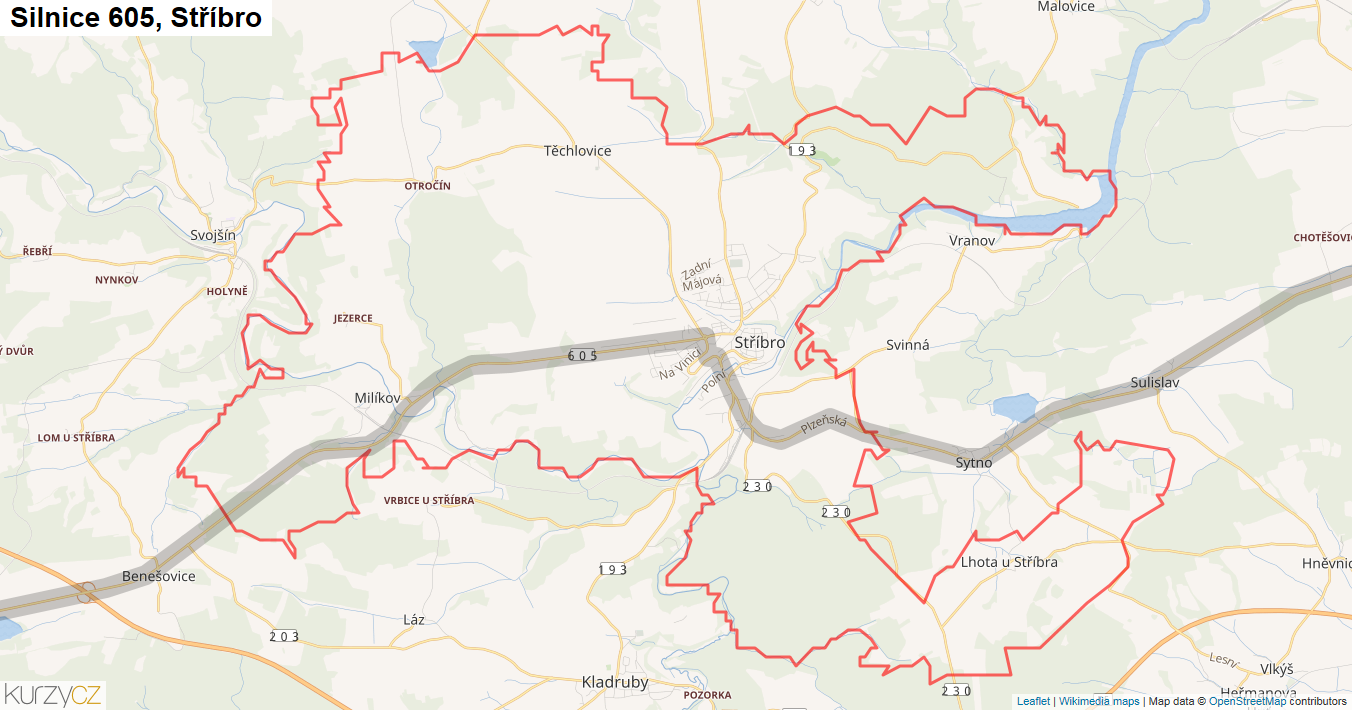 Stříbro, Silnice 605 - Mapa