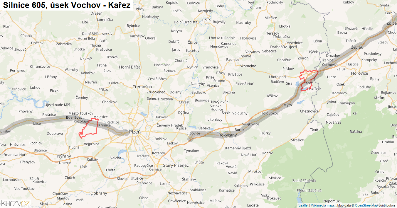 Úsek Vochov - Kařez, Silnice 605 - Mapa