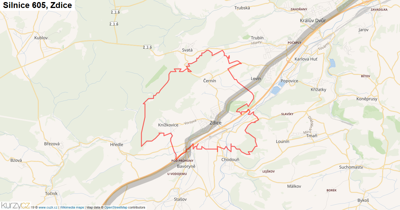 Zdice, Silnice 605 - Mapa