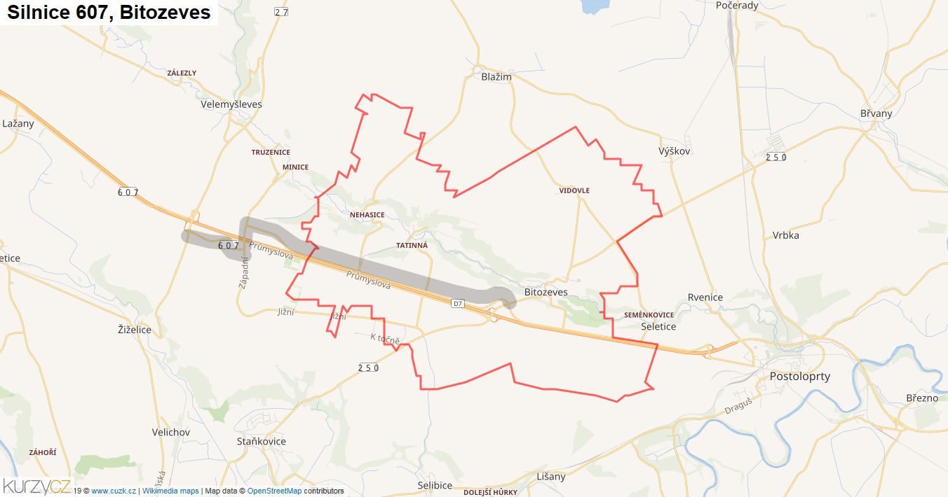 Bitozeves, Silnice 607 - Mapa