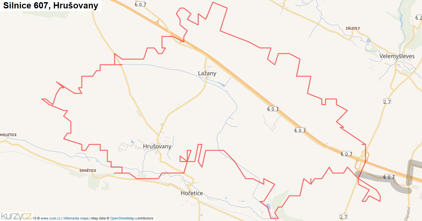 Hrušovany, Silnice 607 - Mapa