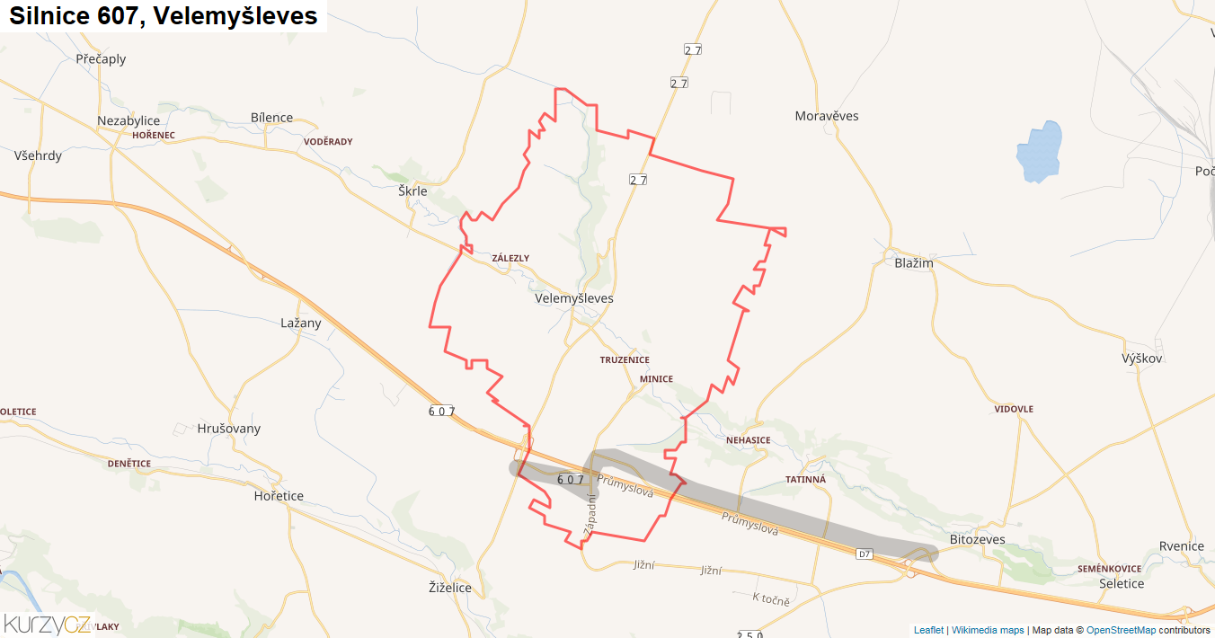 Velemyšleves, Silnice 607 - Mapa