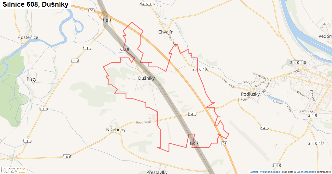 Dušníky, Silnice 608 - Mapa