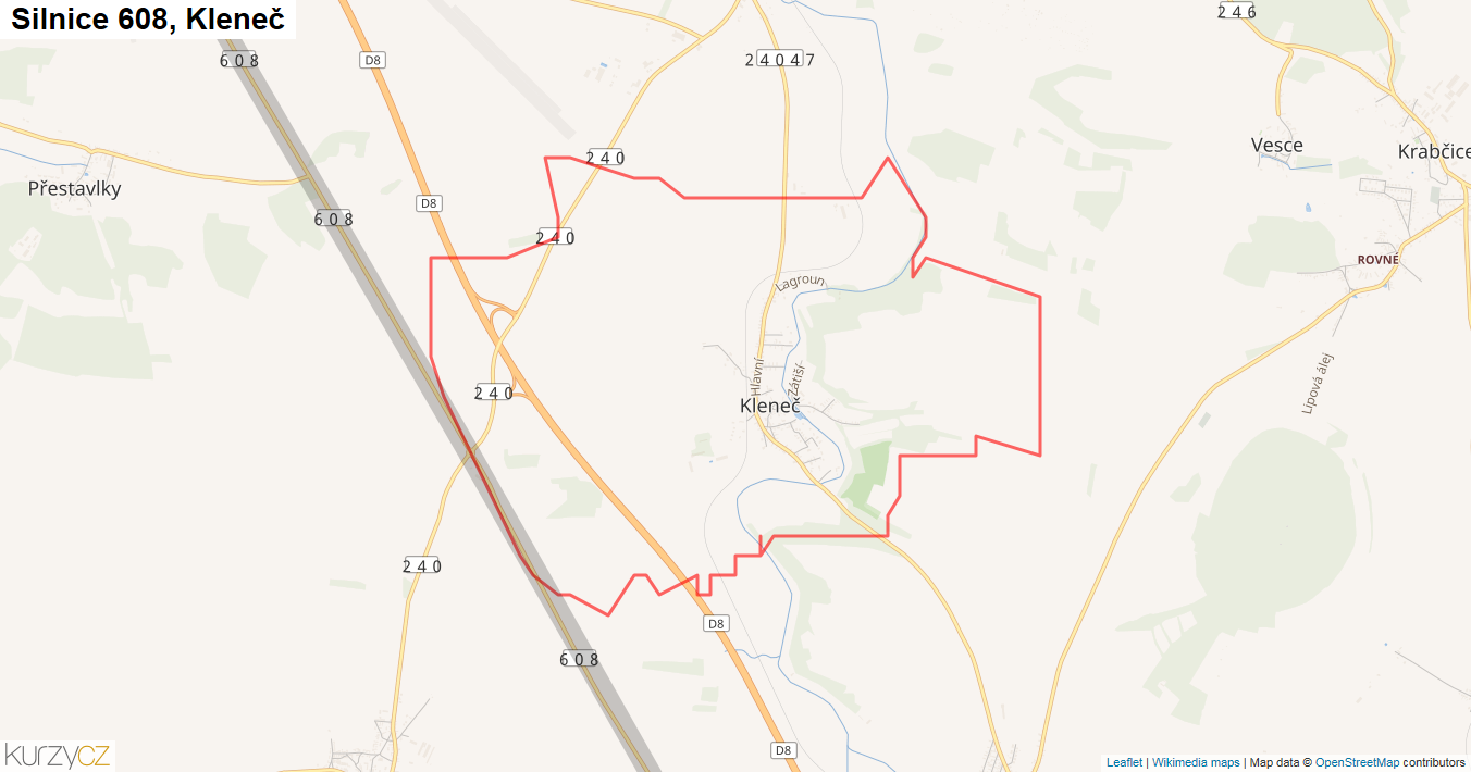 Kleneč, Silnice 608 - Mapa