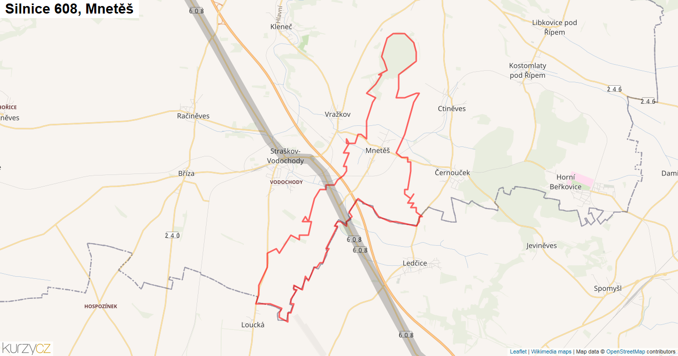 Mnetěš, Silnice 608 - Mapa