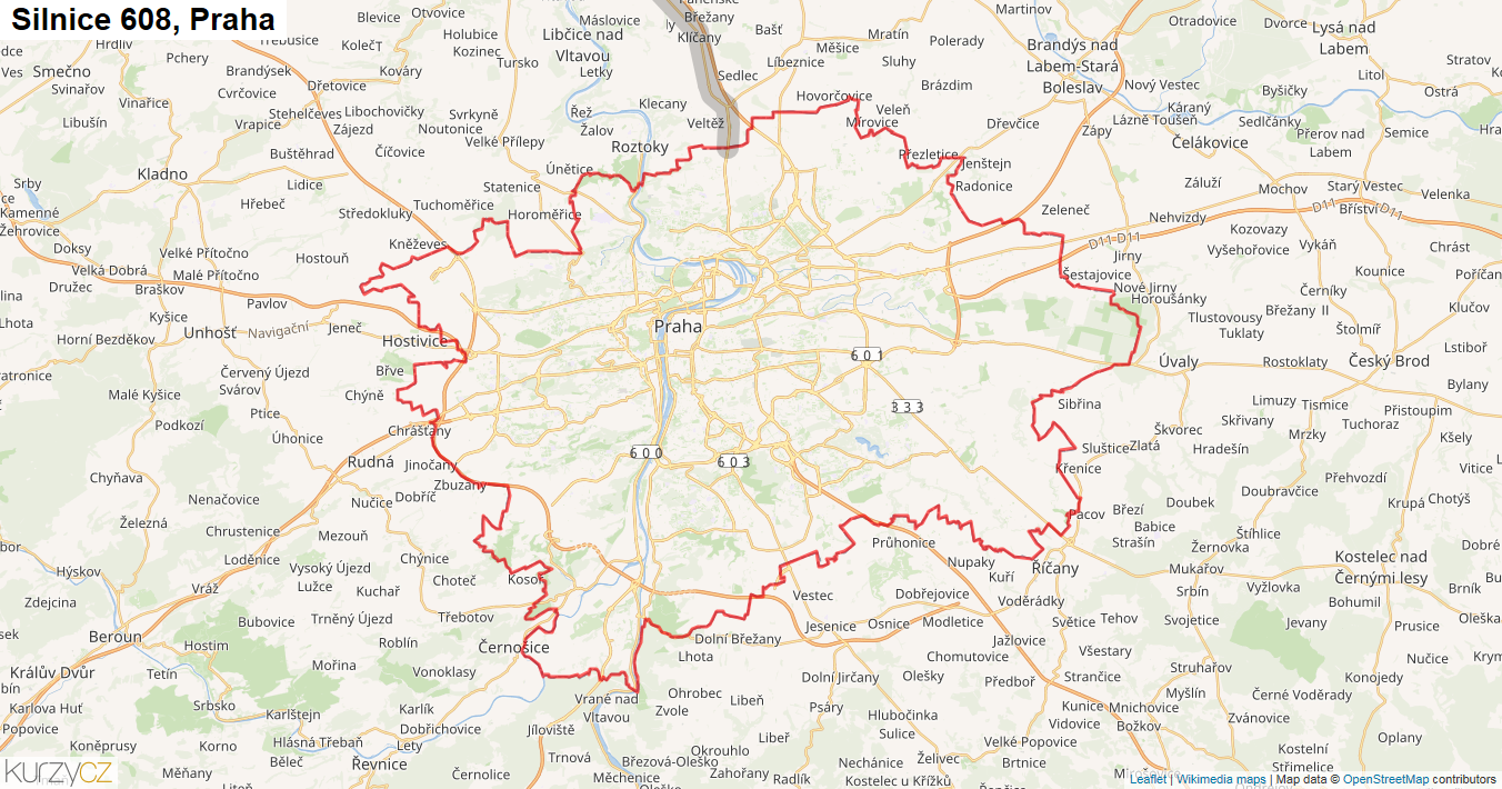 Praha, Silnice 608 - Mapa