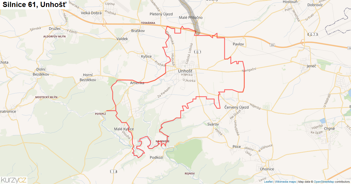 Unhošť, Silnice 61 - Mapa