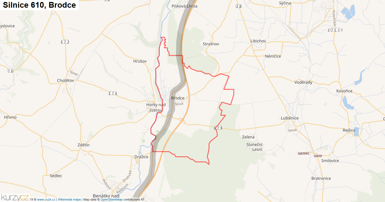 Brodce, Silnice 610 - Mapa