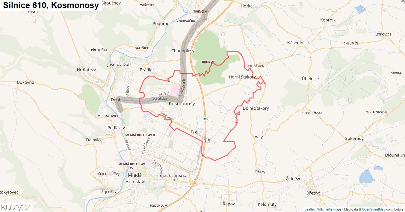 Kosmonosy, Silnice 610 - Mapa