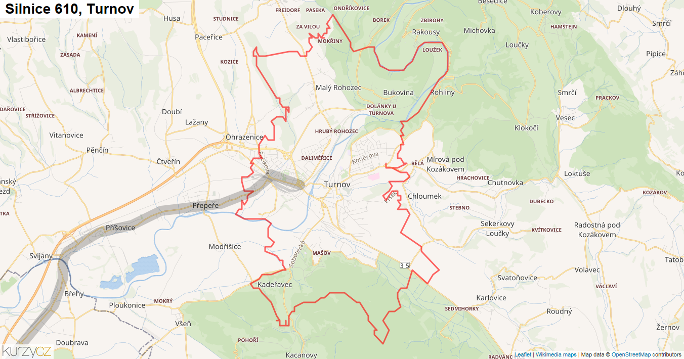 Turnov, Silnice 610 - Mapa