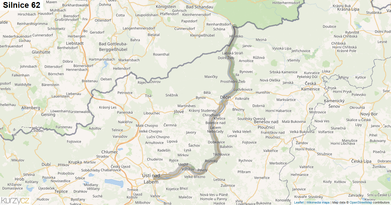 Silnice 62 - mapa Silnice 62