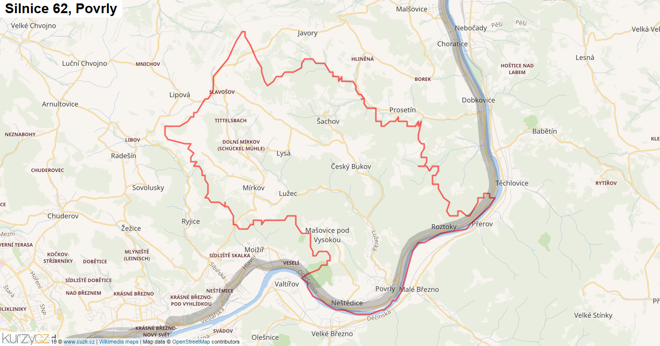 Povrly, Silnice 62 - Mapa