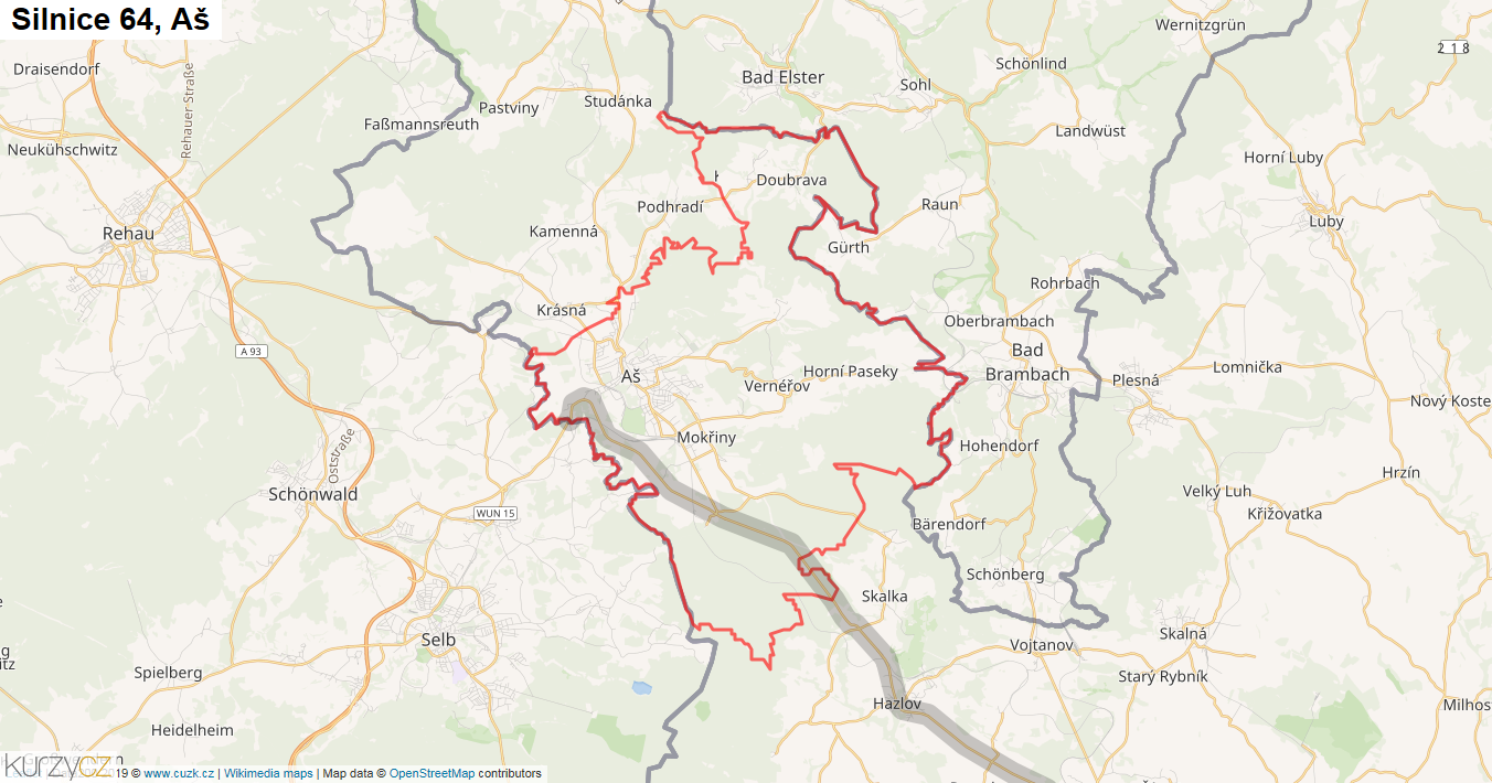 Aš, Silnice 64 - Mapa