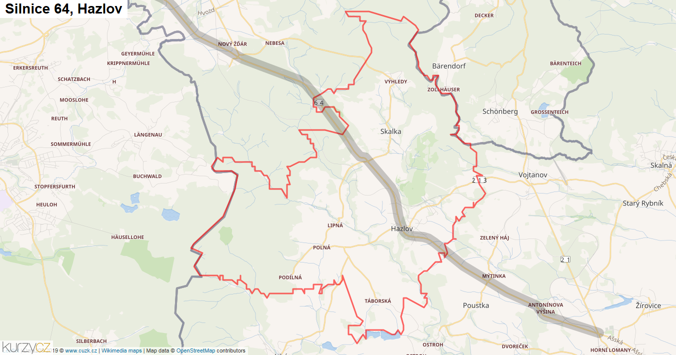 Hazlov, Silnice 64 - Mapa