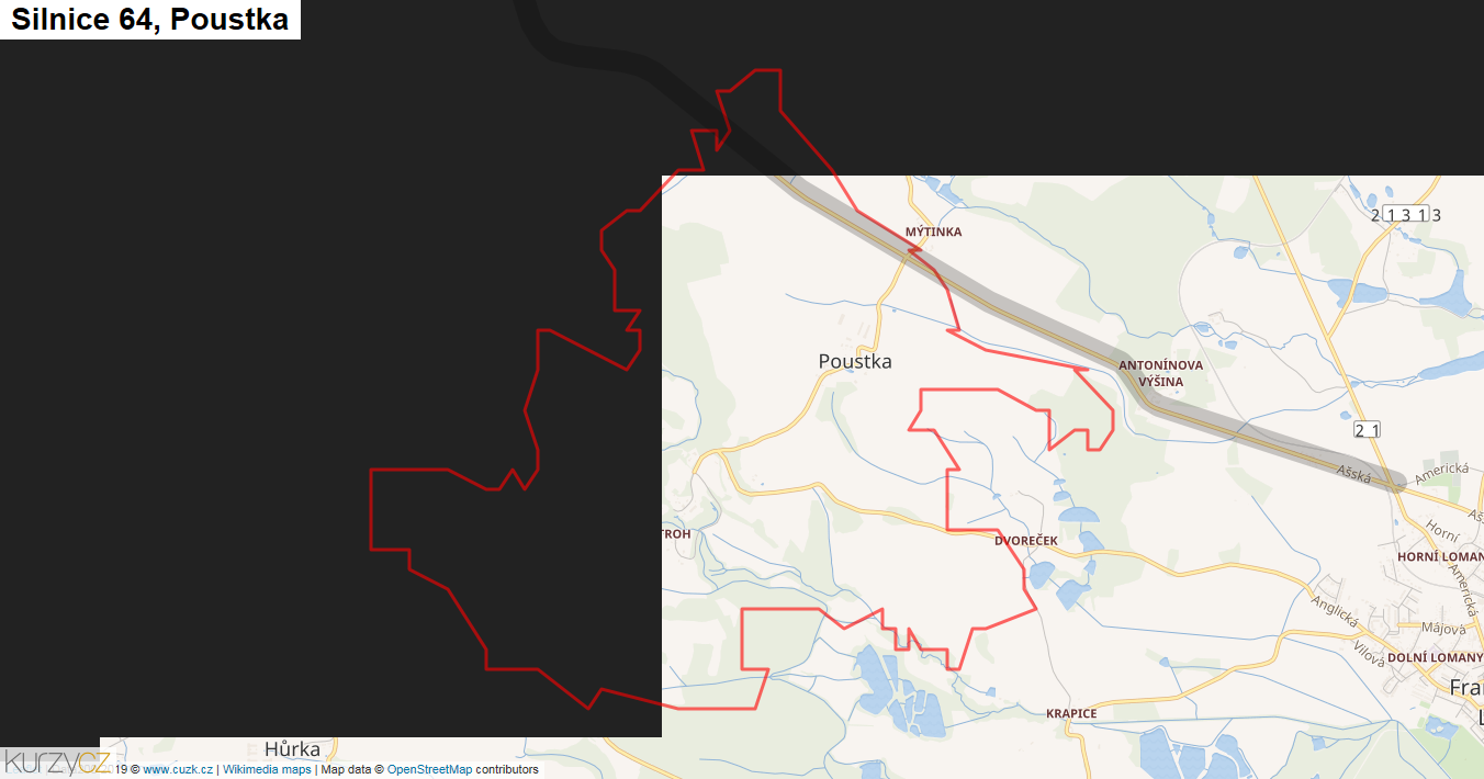 Poustka, Silnice 64 - Mapa