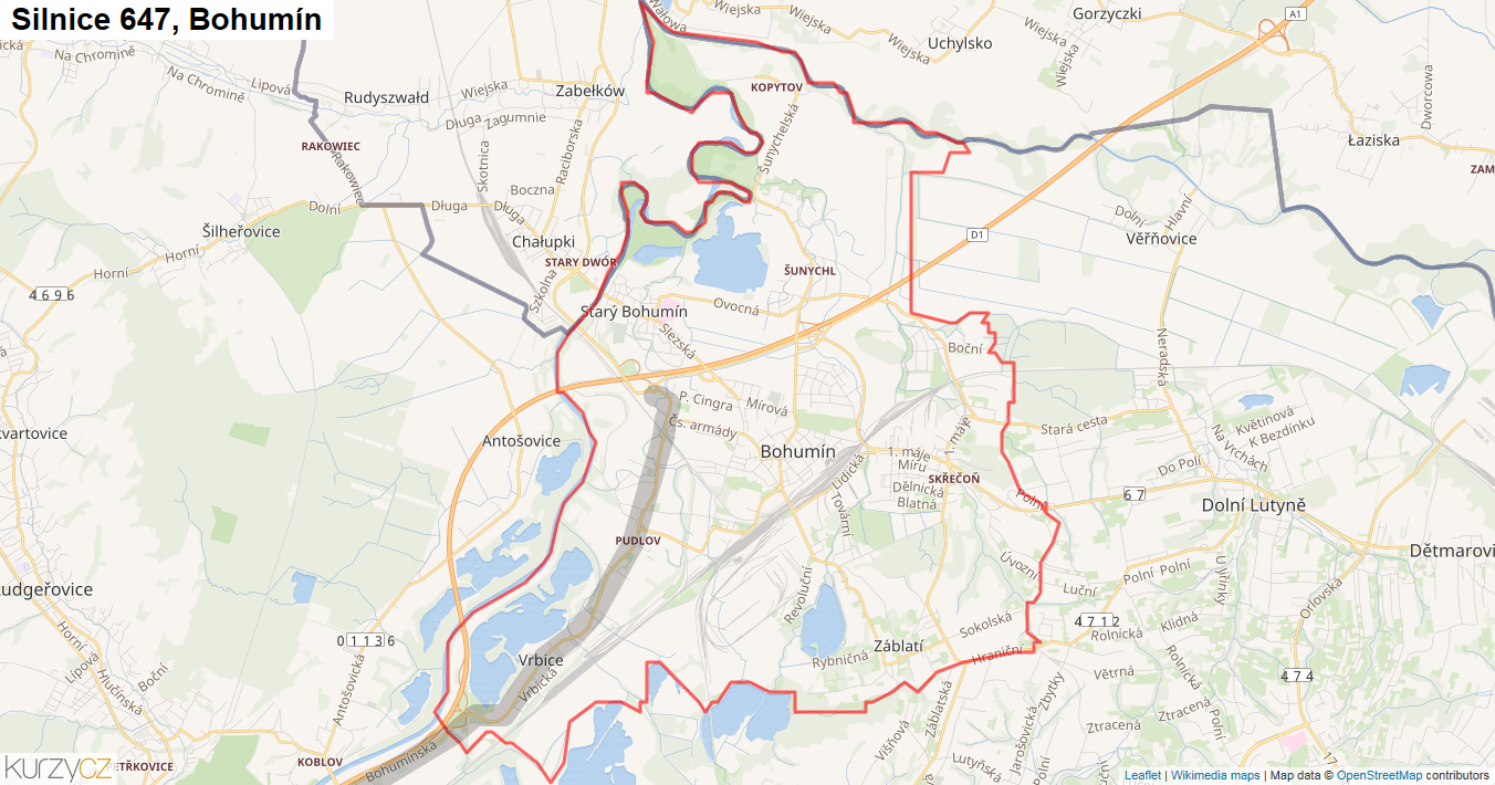 Bohumín, Silnice 647 - Mapa