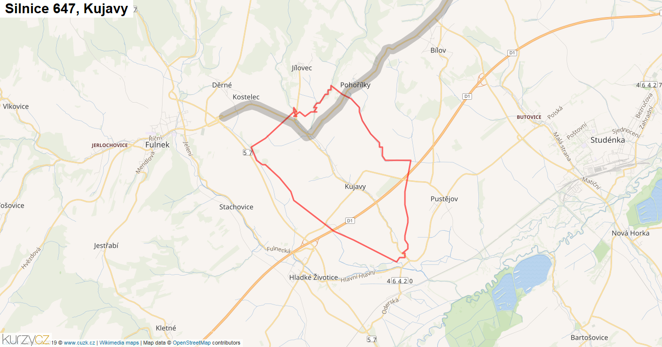Kujavy, Silnice 647 - Mapa