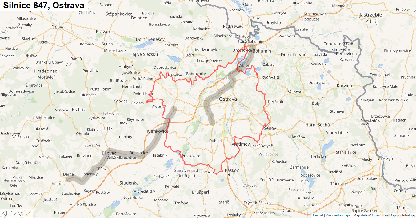 Ostrava, Silnice 647 - Mapa