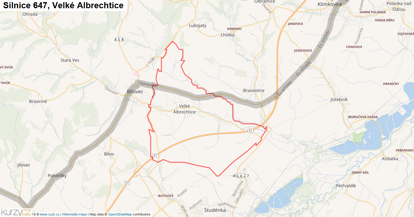 Velké Albrechtice, Silnice 647 - Mapa