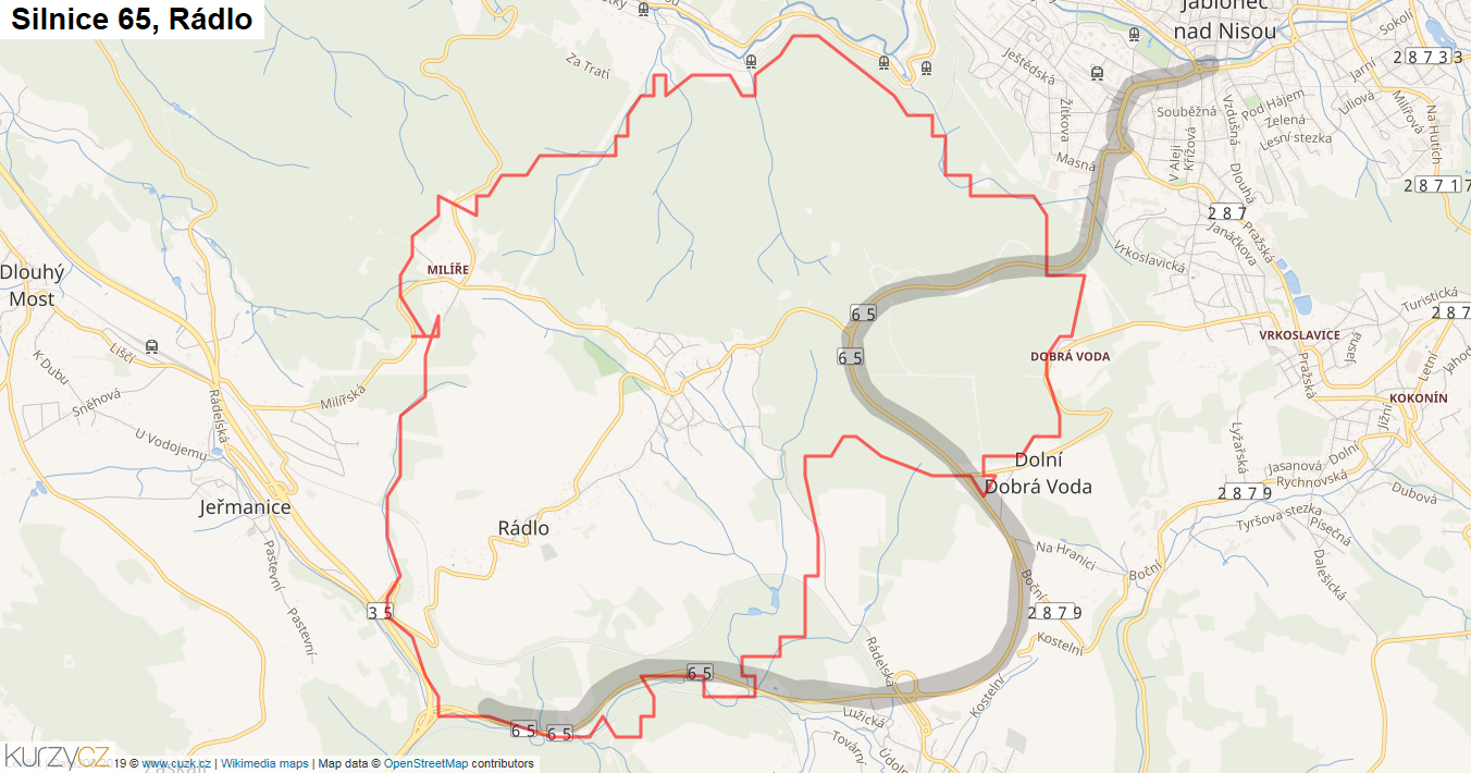 Rádlo, Silnice 65 - Mapa