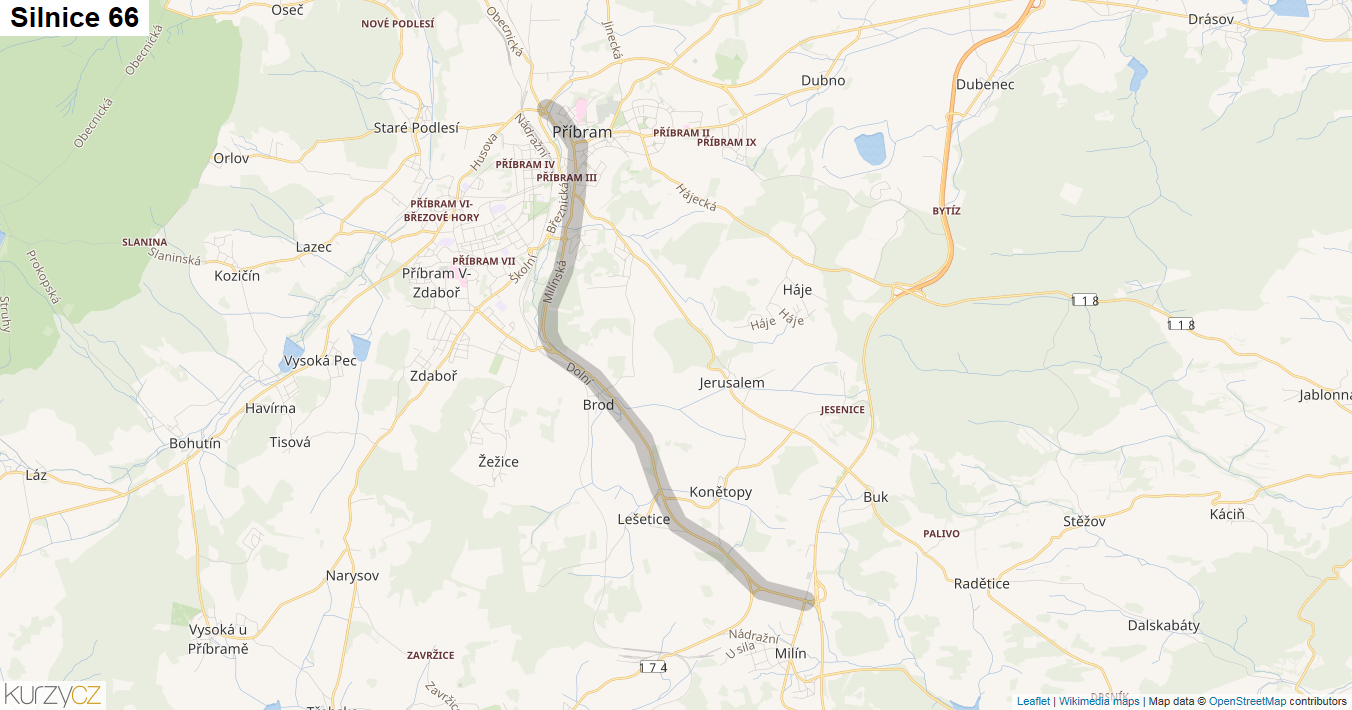 Silnice 66 - mapa Silnice 66