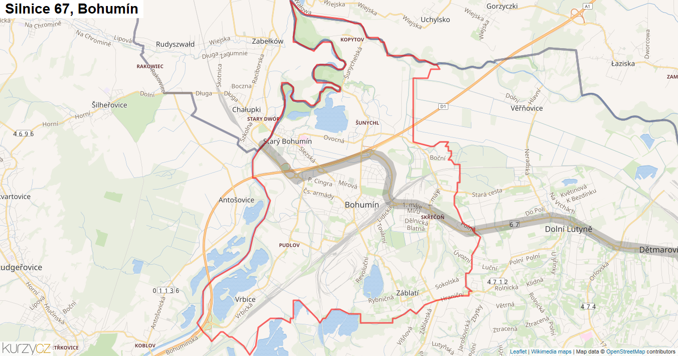 Bohumín, Silnice 67 - Mapa
