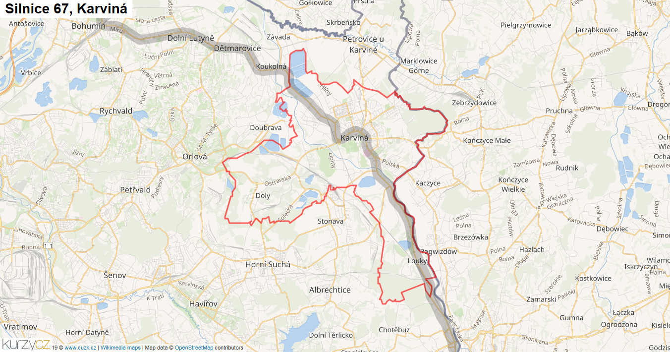 Karviná, Silnice 67 - Mapa