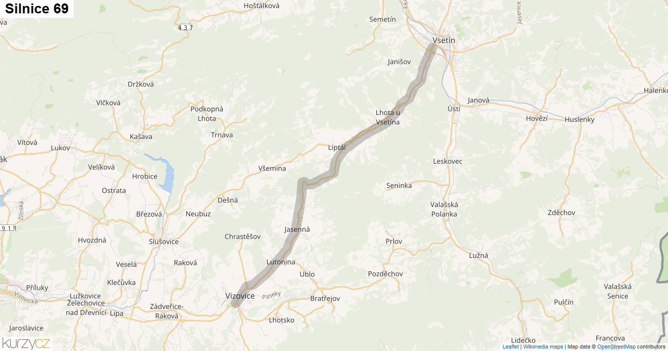 Silnice 69 - mapa Silnice 69