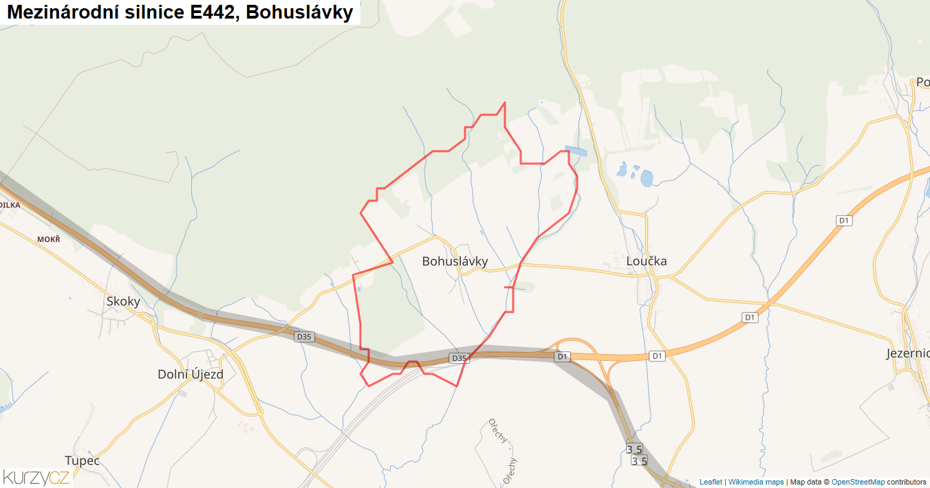 Bohuslávky, Silnice E442 - Mapa