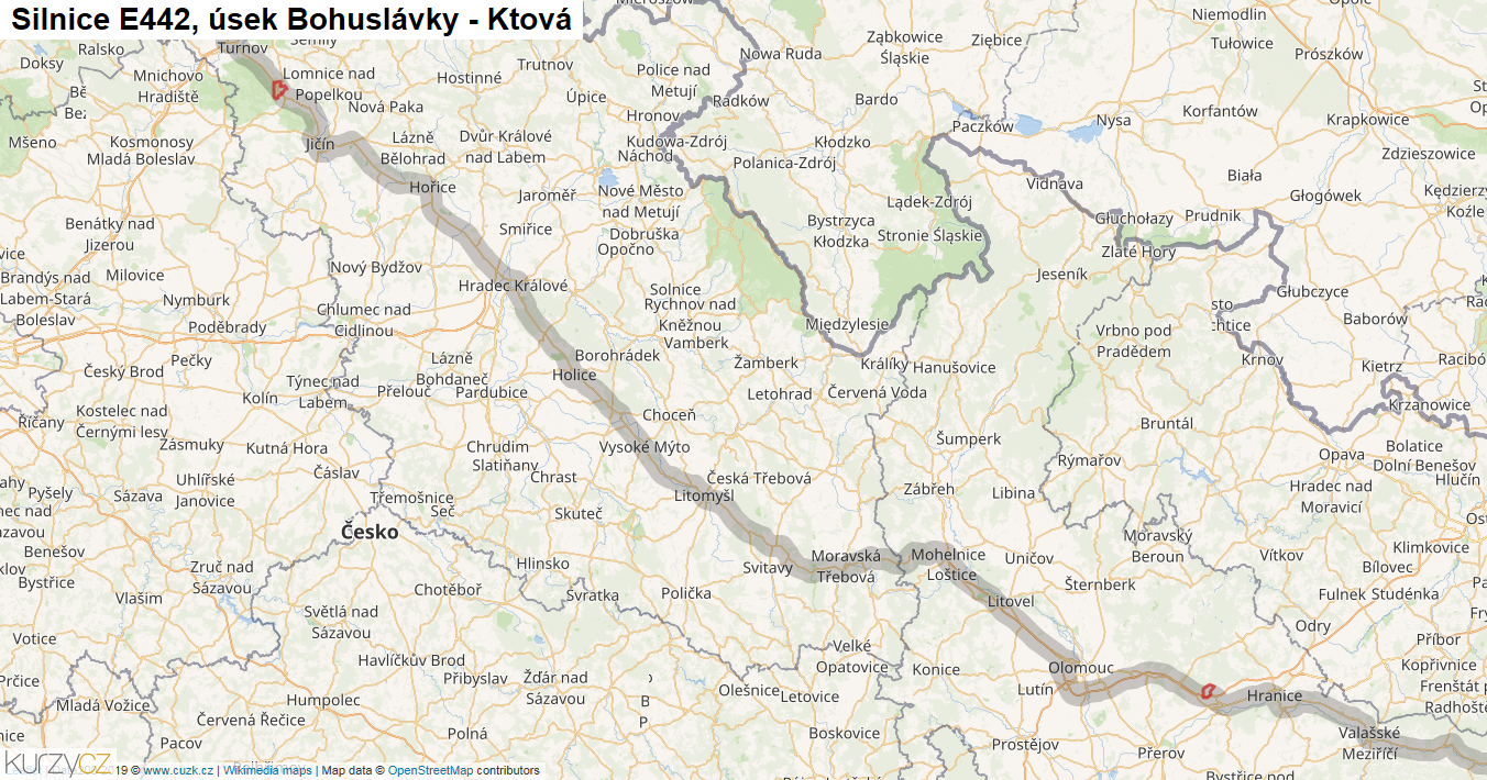 Úsek Bohuslávky - Ktová, Silnice E442 - Mapa