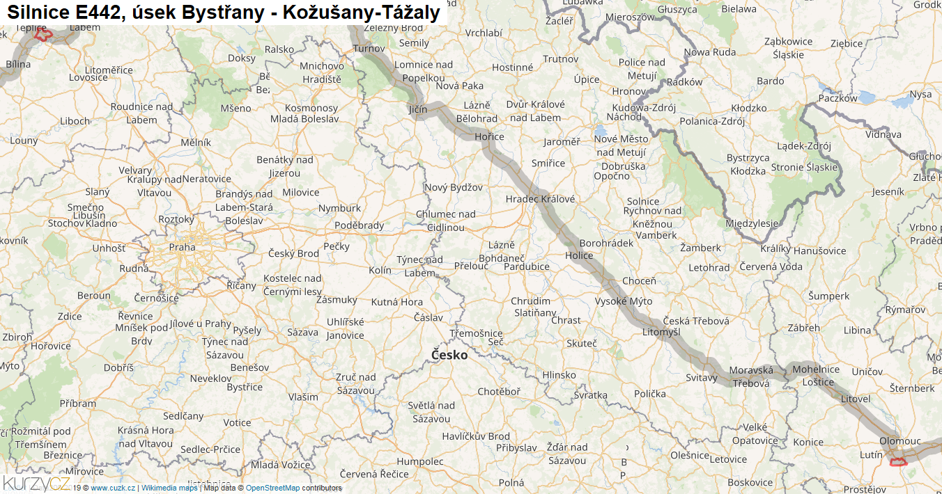 Úsek Bystřany - Kožušany-Tážaly, Silnice E442 - Mapa