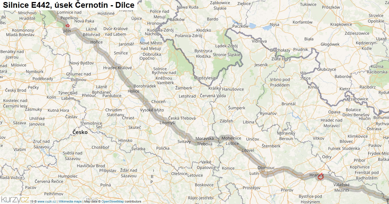 Úsek Černotín - Dílce, Silnice E442 - Mapa