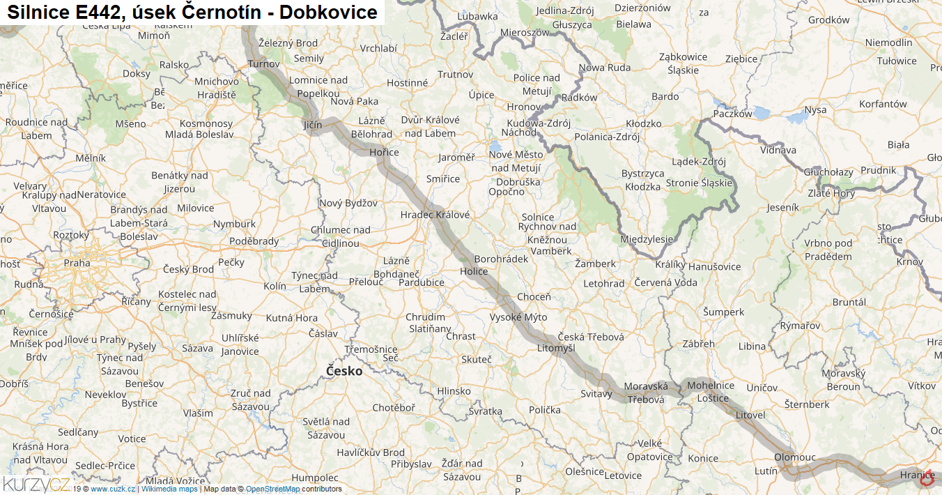 Úsek Černotín - Dobkovice, Silnice E442 - Mapa