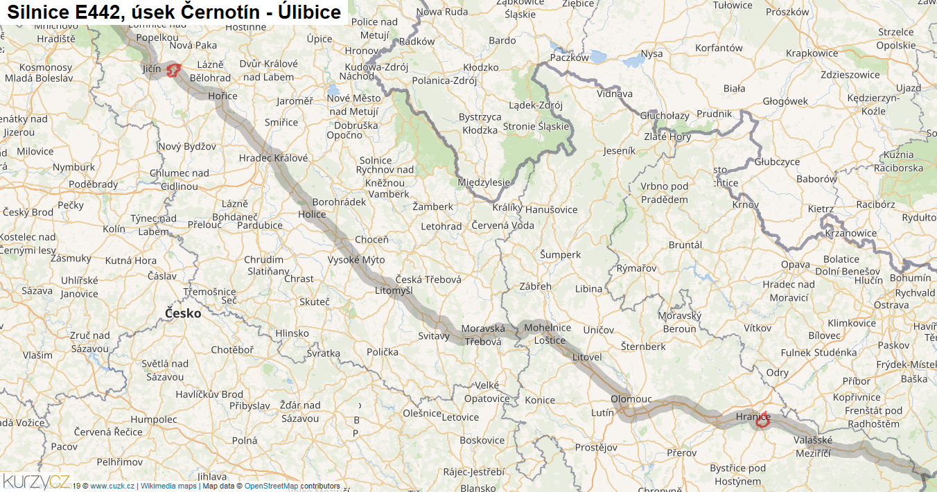 Úsek Černotín - Úlibice, Silnice E442 - Mapa