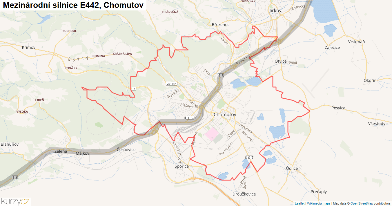 Chomutov, Silnice E442 - Mapa
