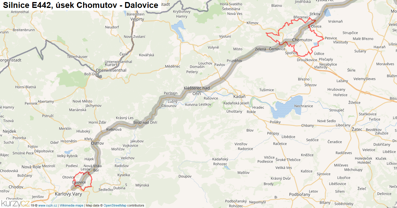 Úsek Chomutov - Dalovice, Silnice E442 - Mapa