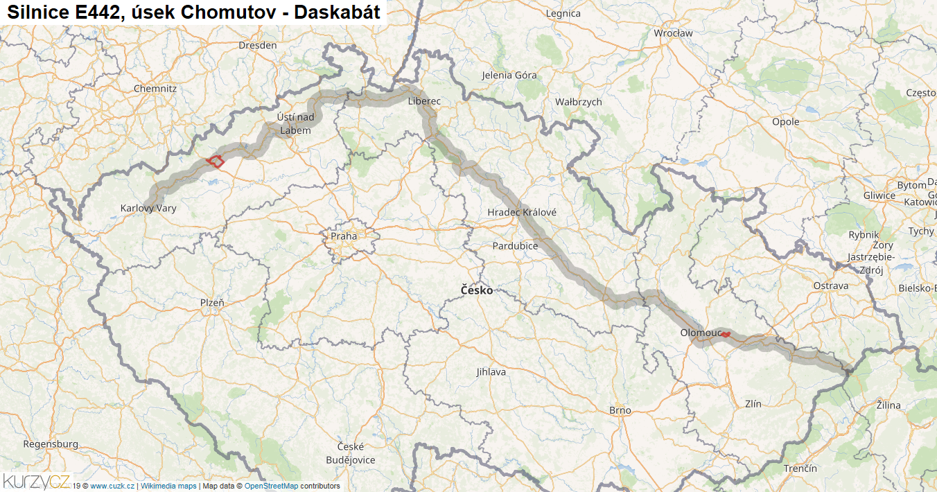 Úsek Chomutov - Daskabát, Silnice E442 - Mapa