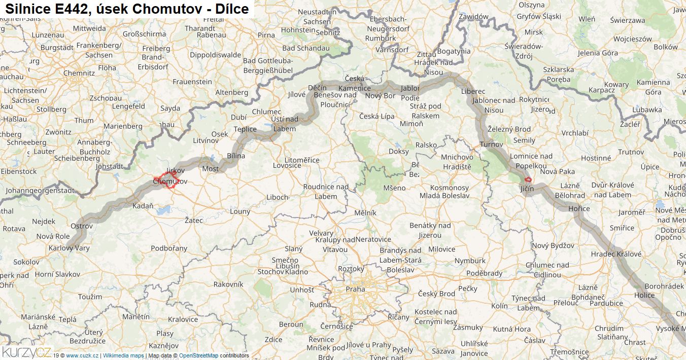 Úsek Chomutov - Dílce, Silnice E442 - Mapa