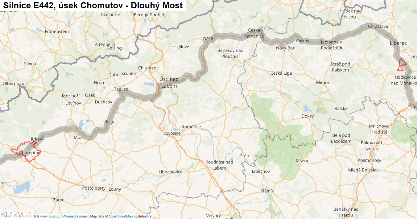 Úsek Chomutov - Dlouhý Most, Silnice E442 - Mapa