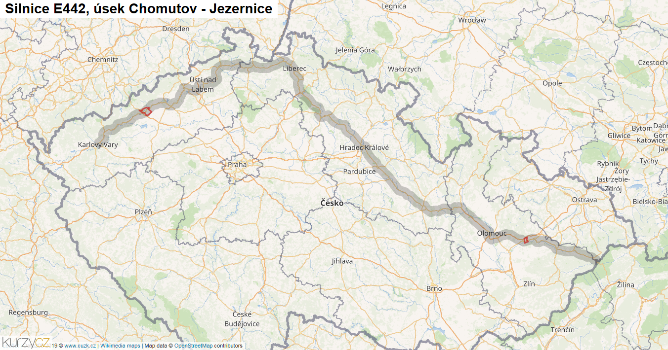Úsek Chomutov - Jezernice, Silnice E442 - Mapa