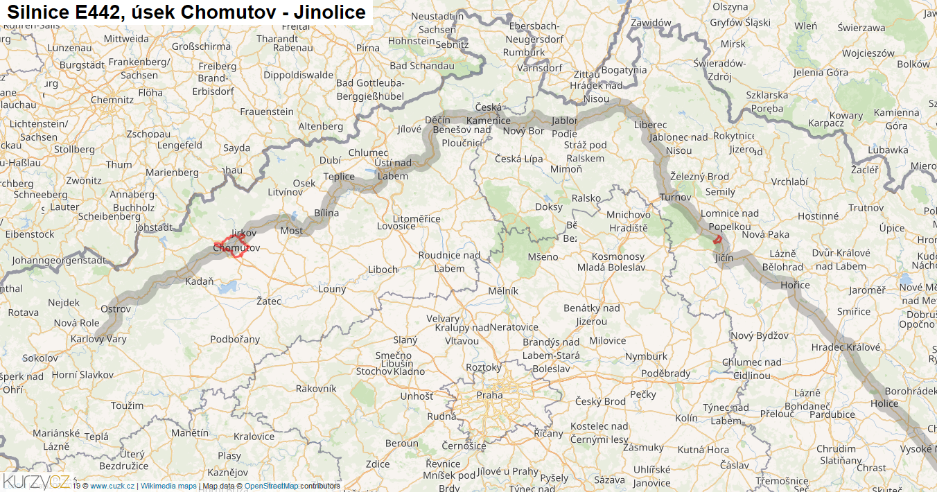 Úsek Chomutov - Jinolice, Silnice E442 - Mapa