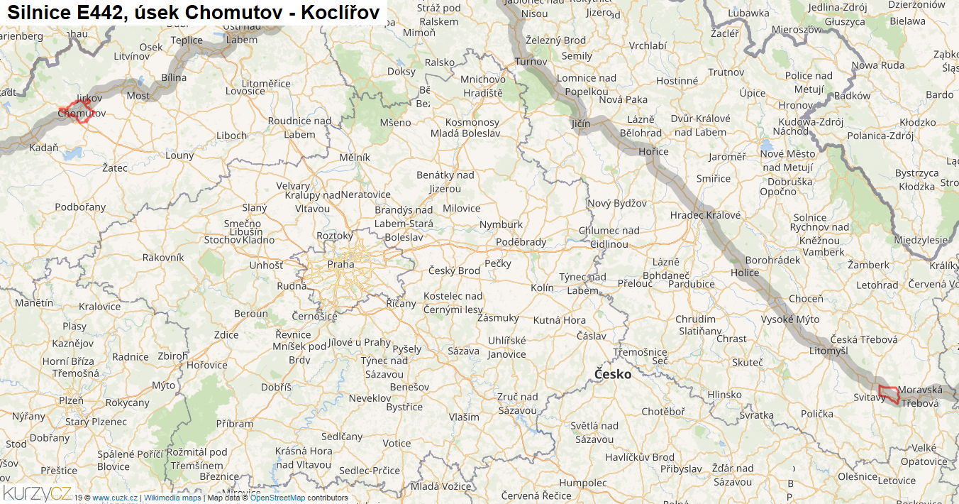 Úsek Chomutov - Koclířov, Silnice E442 - Mapa