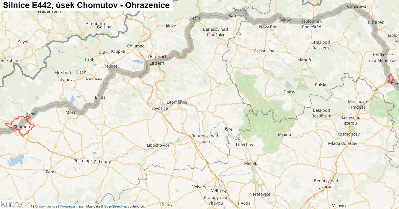 Úsek Chomutov - Ohrazenice, Silnice E442 - Mapa