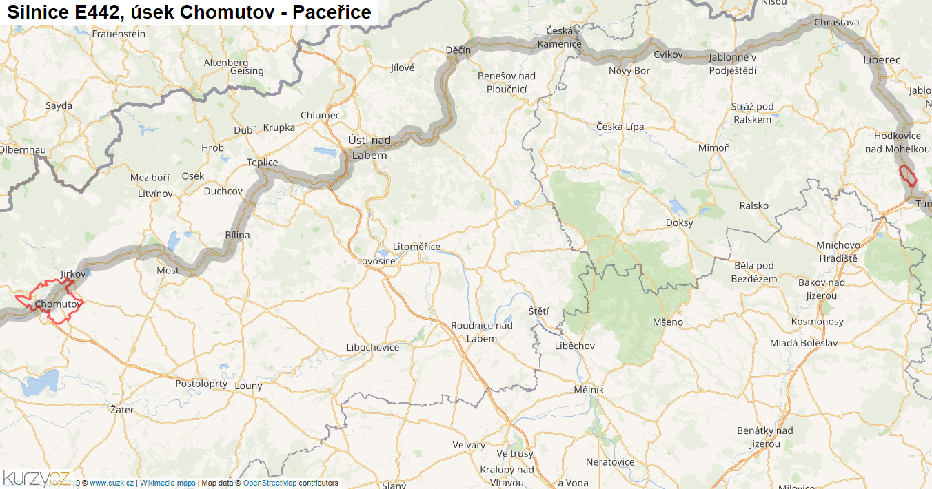 Úsek Chomutov - Paceřice, Silnice E442 - Mapa